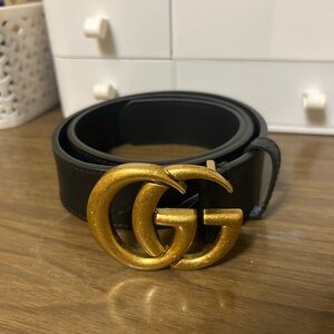 Gucci Black Leather Belt with Gold Buckle